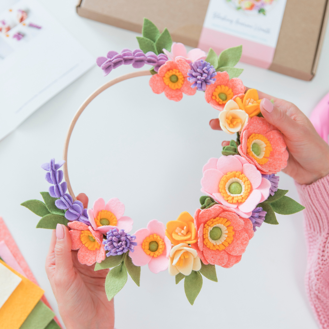 Blushing Anemone Wreath felt flower craft kit The Handmade Florist