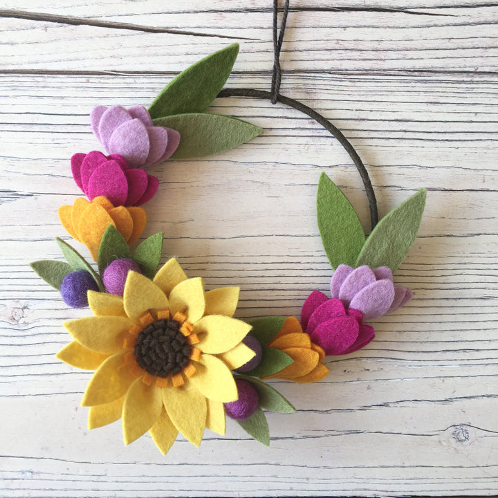 Buds and Blossom Mini Wreath felt flower wreath by The Handmade Florist