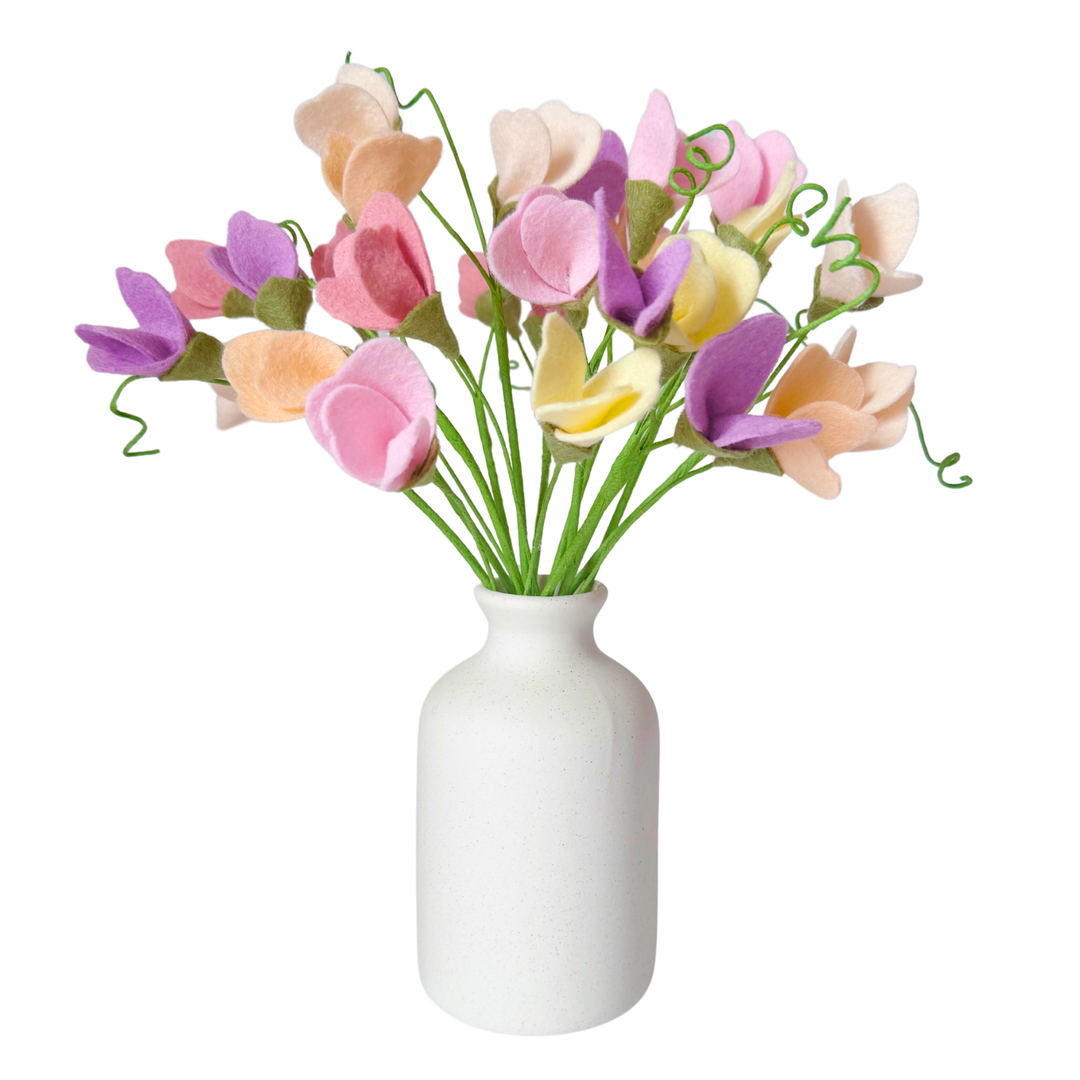 Felt flower sweet peas craft kit in pastel colours