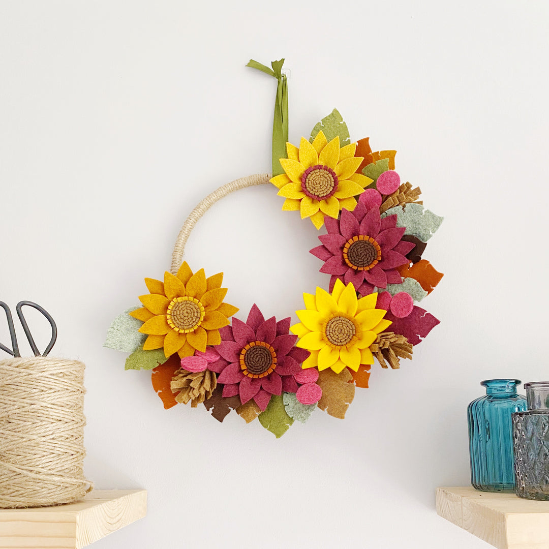 Rustic Sunflower Wreath felt flower craft kit by The Handmade Florist