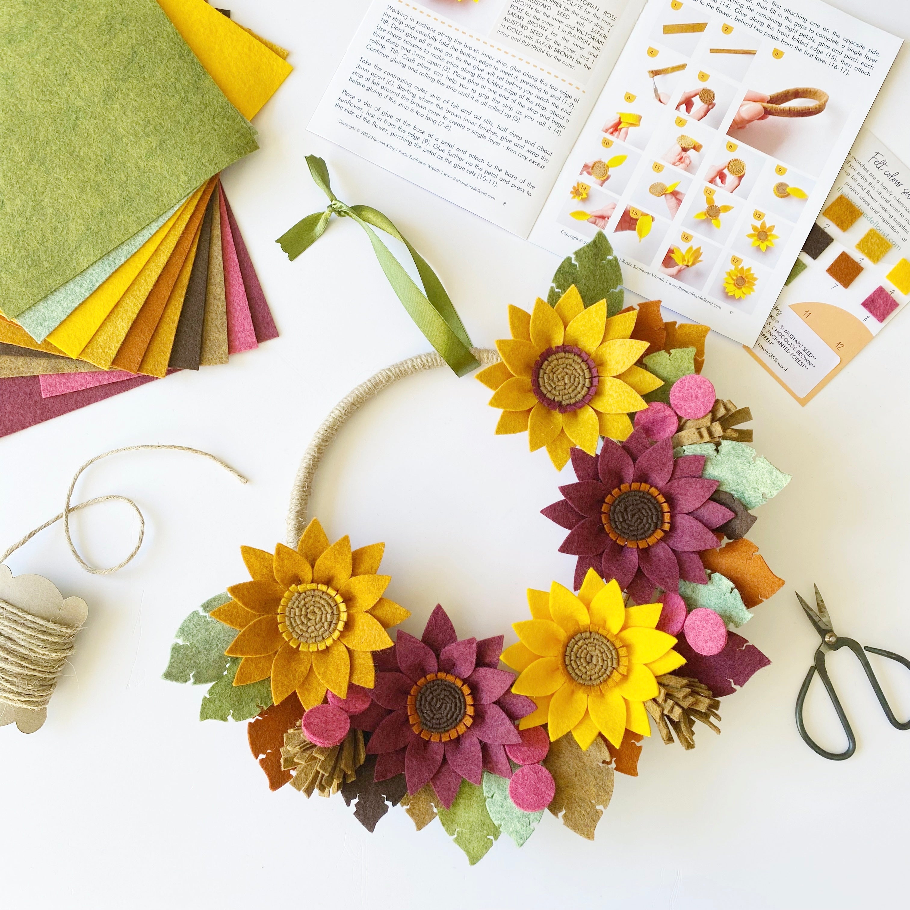 Rustic Sunflower Wreath felt flower craft kit by The Handmade Florist
