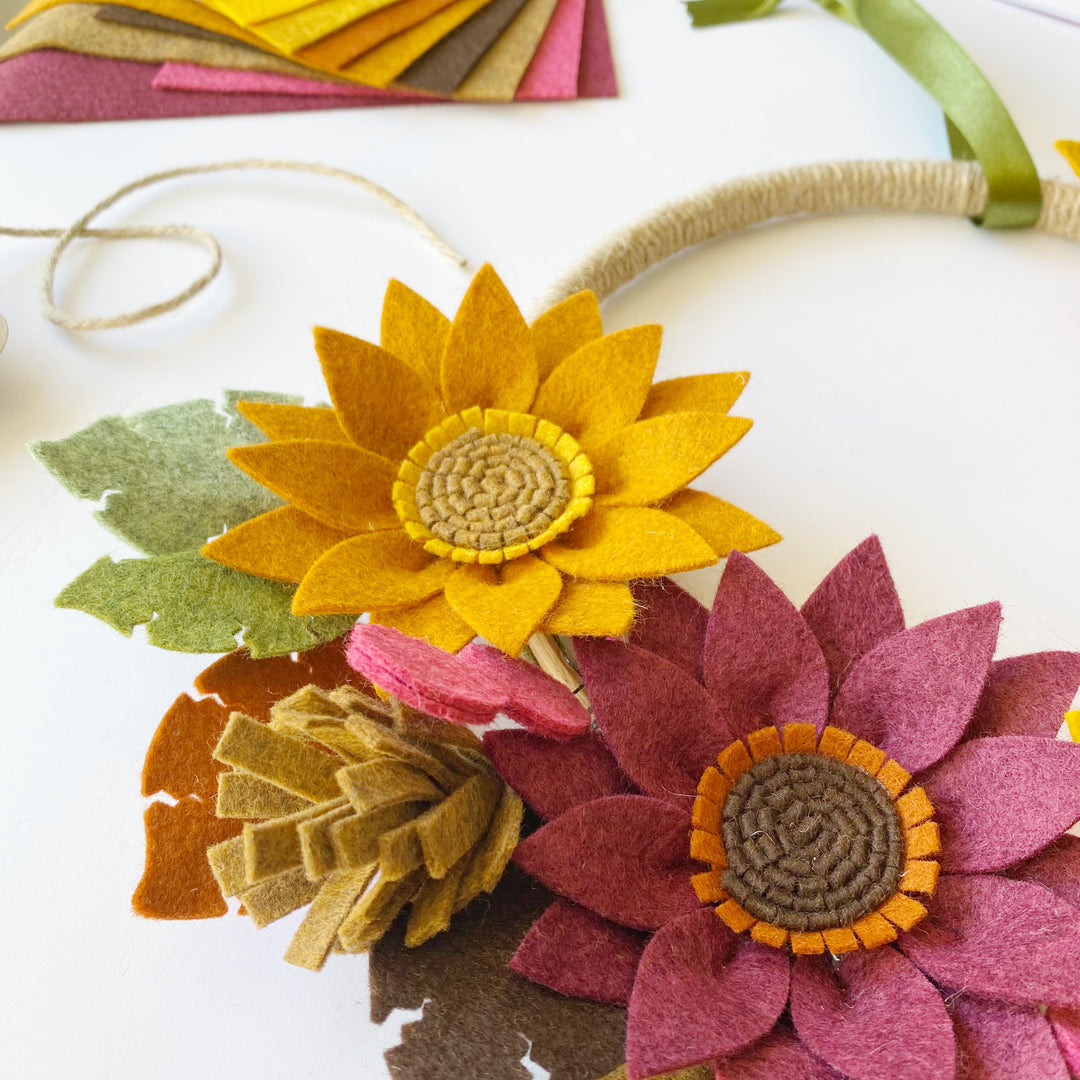 Rustic Sunflower Wreath felt flower craft kit by The Handmade Florist