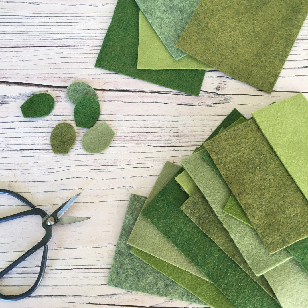 Felt scraps project pack: green shades
